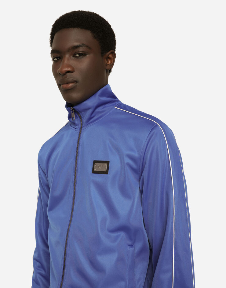 Dolce&Gabbana Zip-up triacetate sweatshirt with tag and bands Blue G9AOYTHU7B0