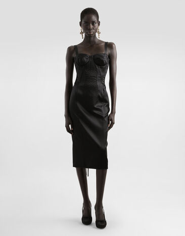 Dolce & Gabbana Strapless satin dress with corset details Black F6TUUTFURAD