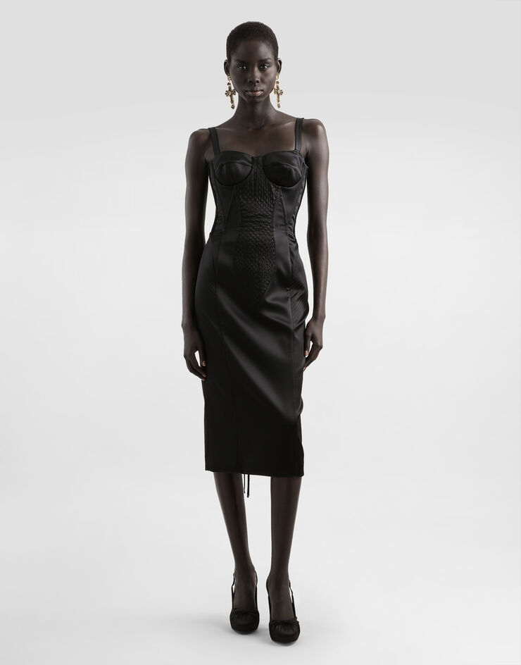 Dolce & Gabbana Strapless satin dress with corset details Black F6TUUTFURAD