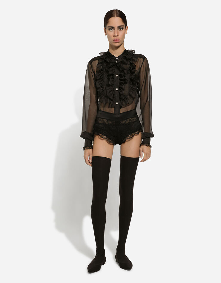 Dolce & Gabbana Camisa de organza con plastrón y volantes Negro F5S10TFU1BU