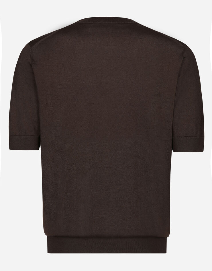 Dolce & Gabbana Maglia girocollo in seta con logo Dolce&Gabbana Marrone GXX03ZJBSJS