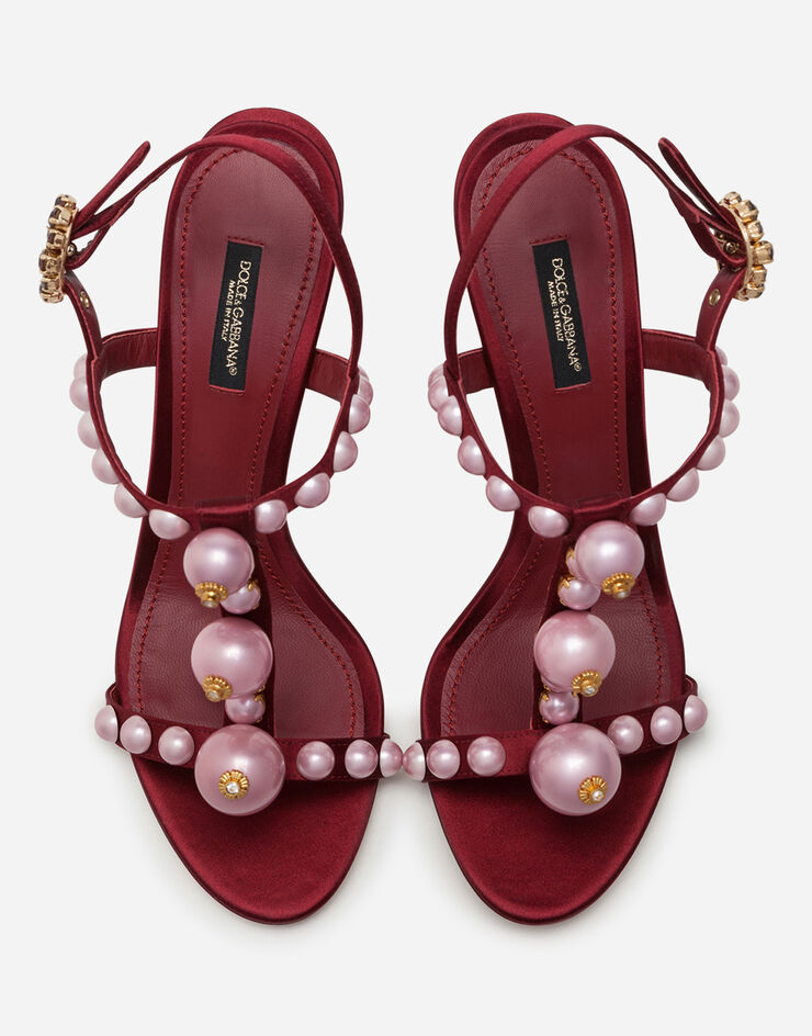 Dolce & Gabbana BEJEWELED SATIN SANDALS WITH PEARL EMBROIDERY BURGUNDY CR0887AJ695