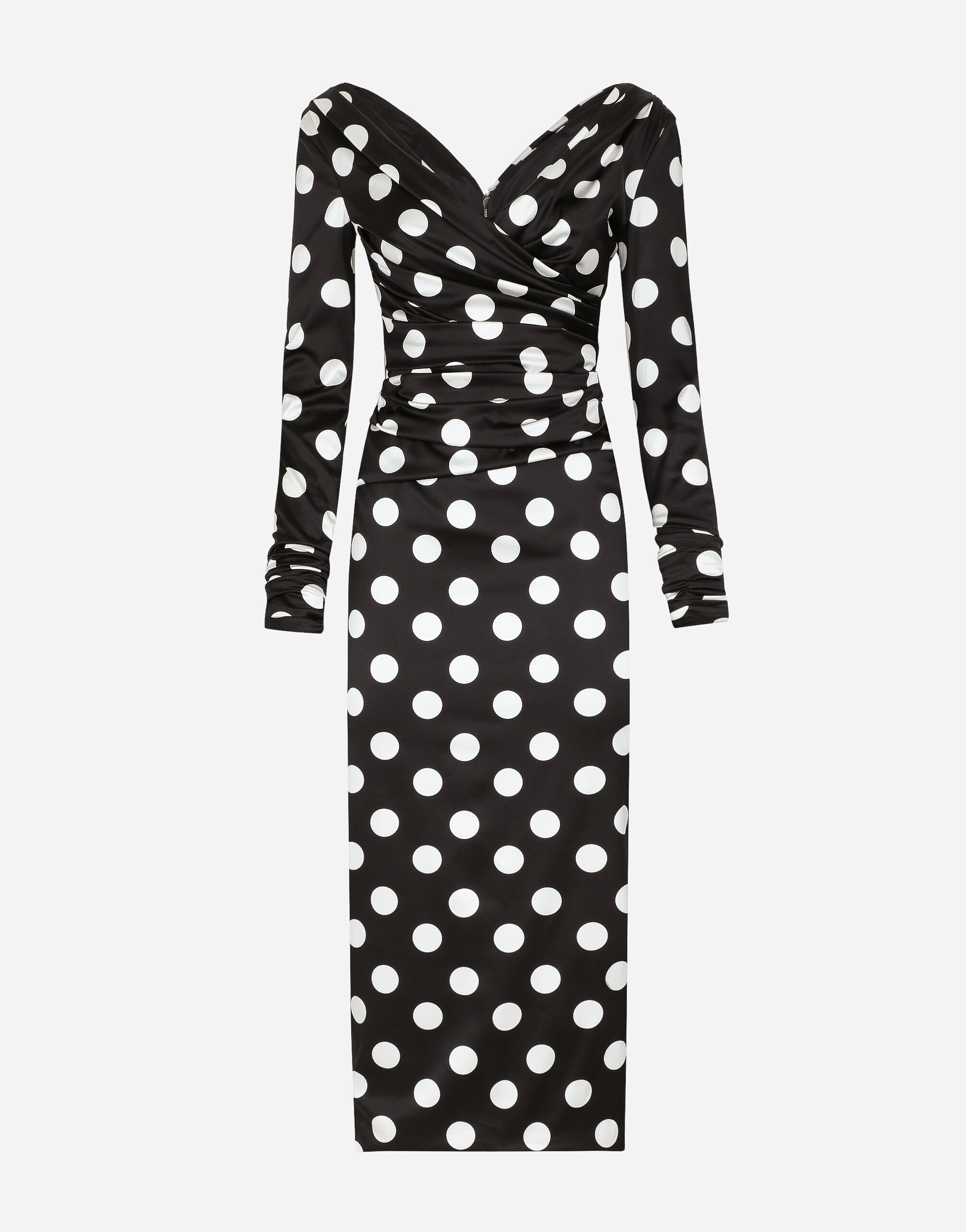 Satin midi dress with polka dot print in Print for