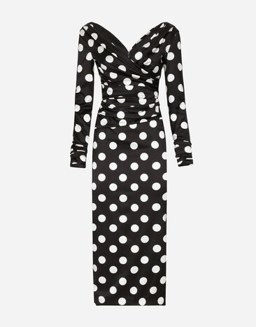 Dolce & Gabbana Satin midi dress with polka-dot print: Print F6DJFTFSIBL