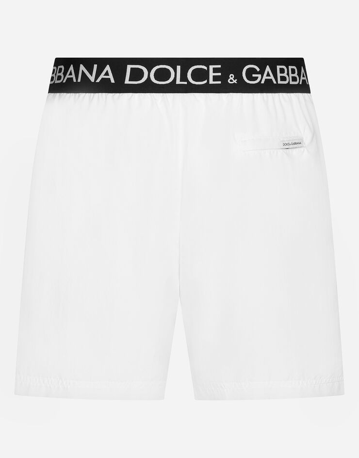 Dolce & Gabbana Mid-length swim trunks with branded stretch waistband White M4B45TFUSFW