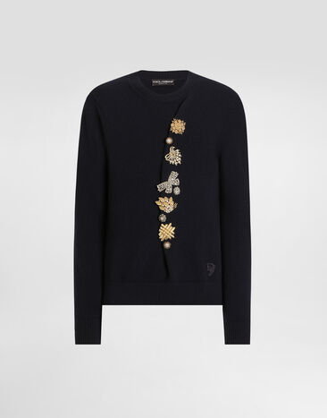 Dolce & Gabbana Pull ras de cou en laine avec boutons bijou Bleu GXX91ZJCVWR