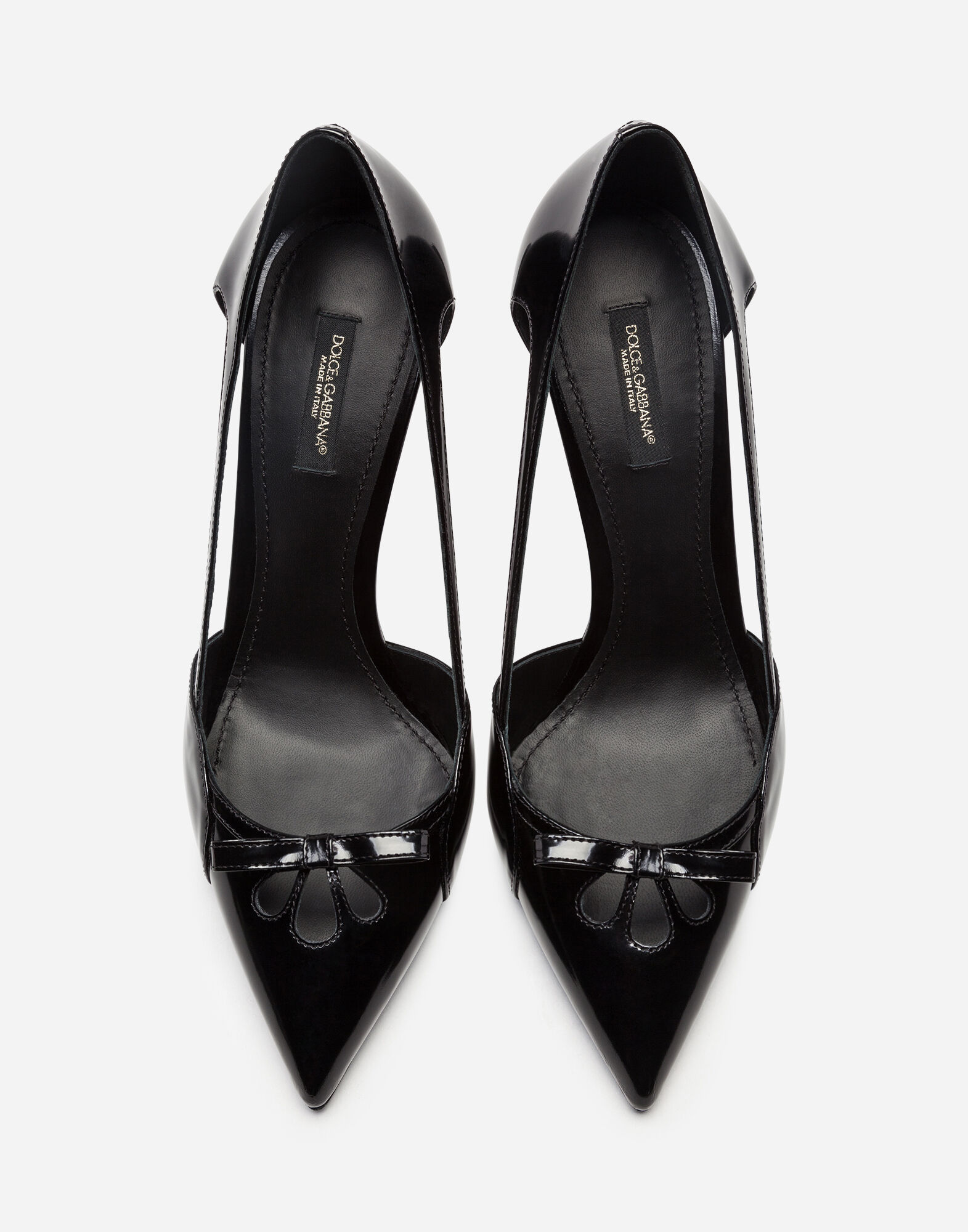Polished calfskin pumps with bow