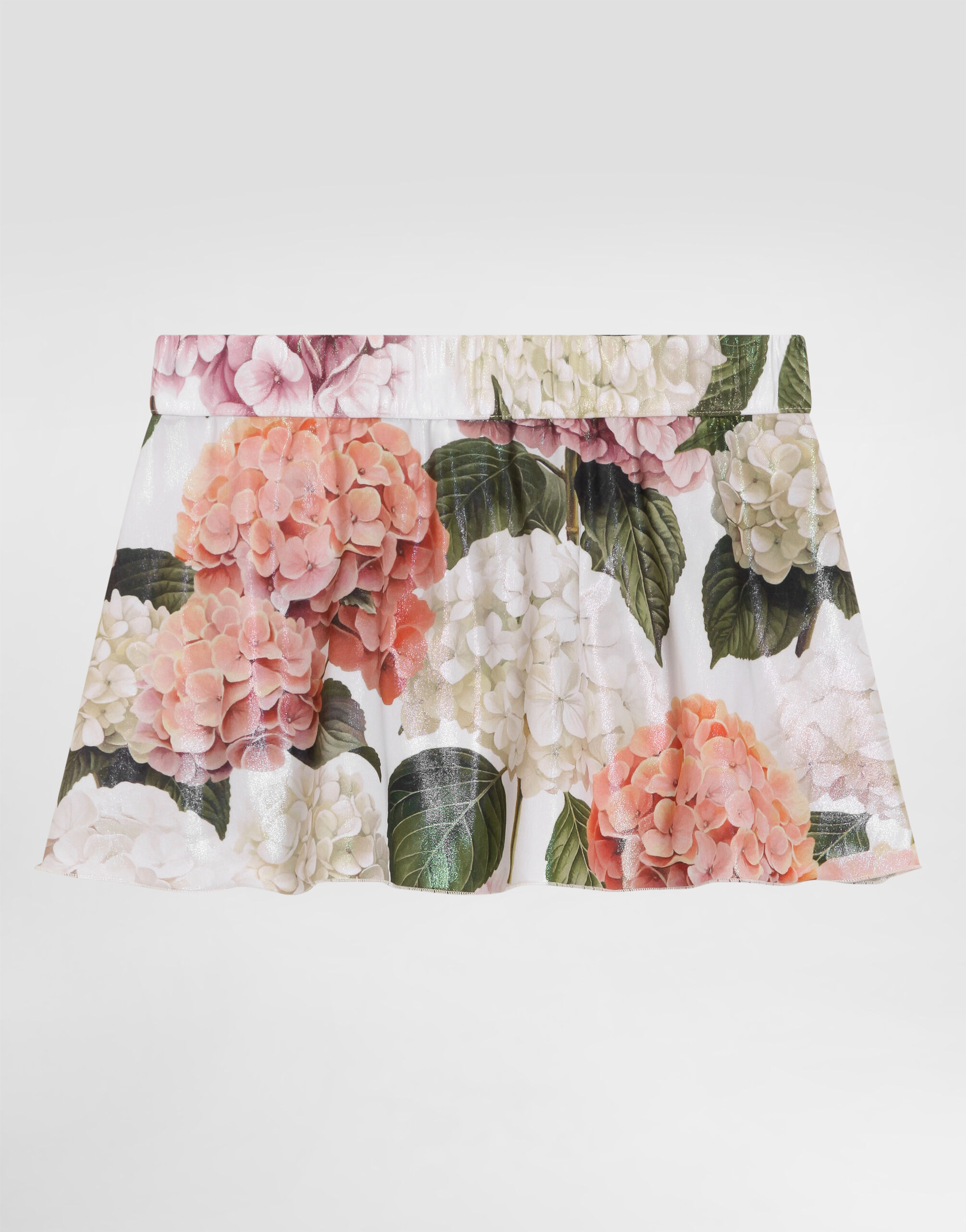 Hydrangea-print short skirt