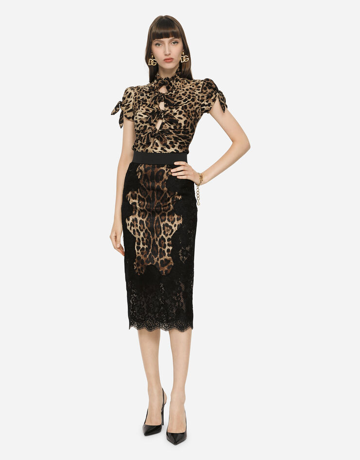 Dolce & Gabbana Top in charmeuse with leopard print ANIMAL-PRINT F74I1TFSADD