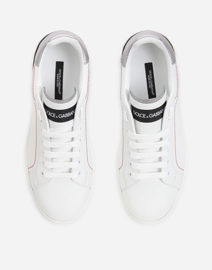 Dolce & Gabbana Sneakers Portofino en cuir de veau nappa Blanc/Argent CK1587AH527