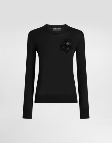 Dolce & Gabbana Silk pullover with flower brooch Black FXX48ZJBSO1
