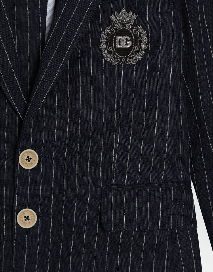 Dolce & Gabbana جاكيت كتان مقلم بصف أزرار مفرد ورقعة Multicolor L41E97FR4BD
