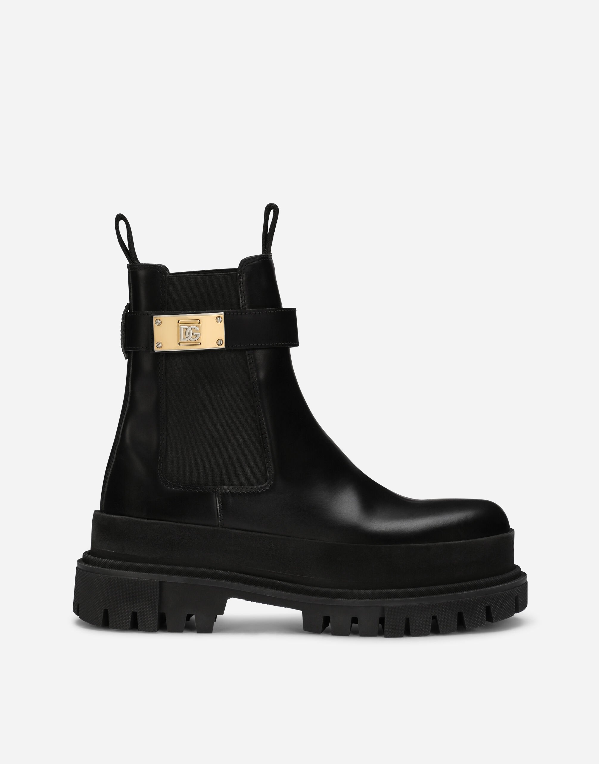 Dolce&Gabbana 徽标袢带小牛皮短靴 黑 CU1067AQ513