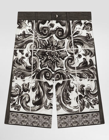 Dolce & Gabbana majolica-print denim bermuda shorts Multicolor L43Q29LDD19