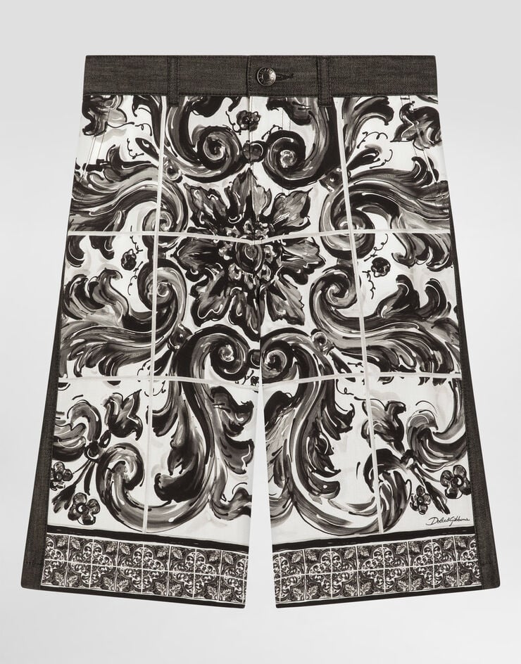Dolce & Gabbana majolica-print denim bermuda shorts Multicolor L43Q29LDD19