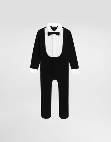 Dolce & Gabbana Interlock romper with embroidered bow tie Multicolor L11O85G7P2A