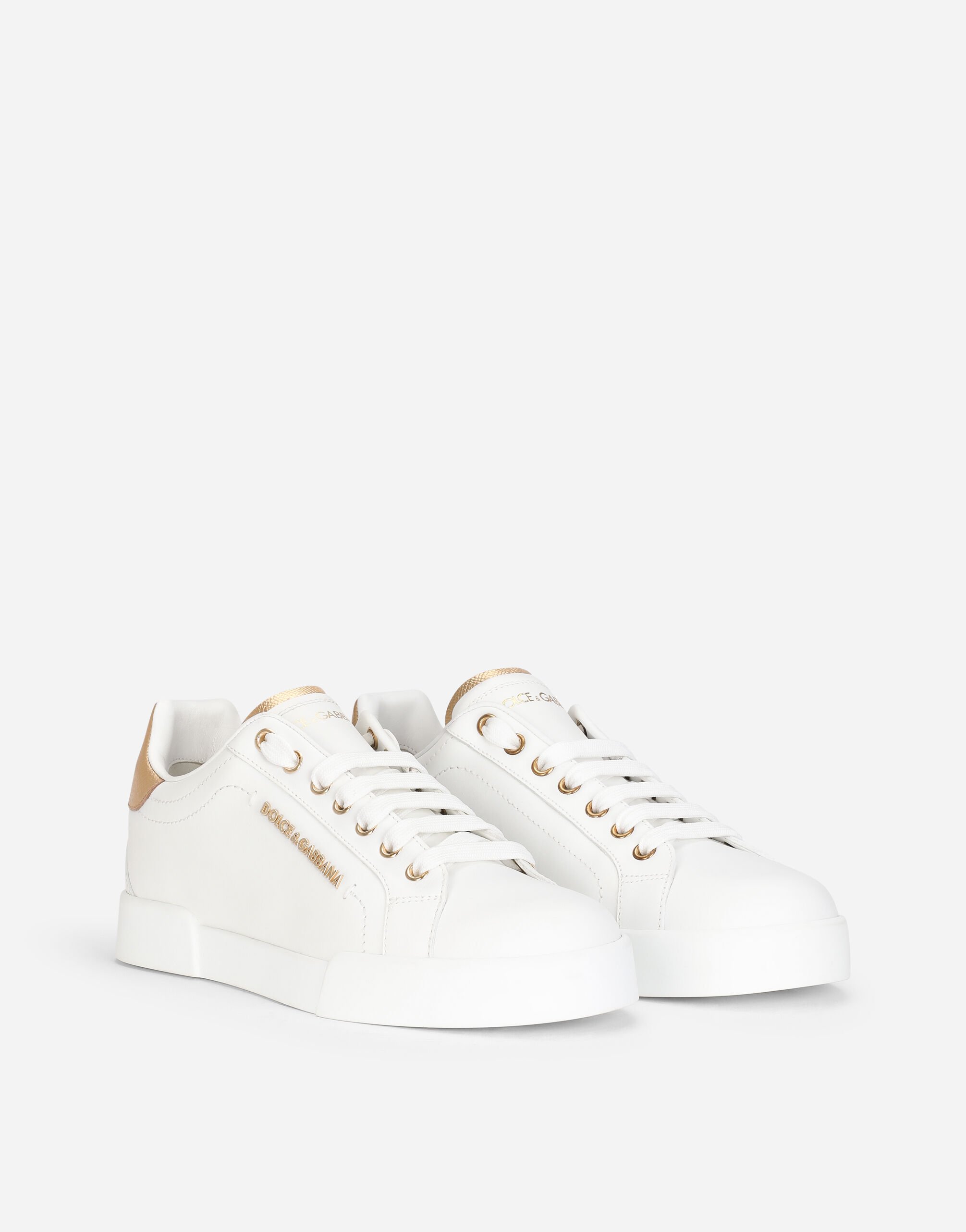 Calfskin nappa Portofino sneakers with lettering in WHITE GOLD for Women Dolce Gabbana