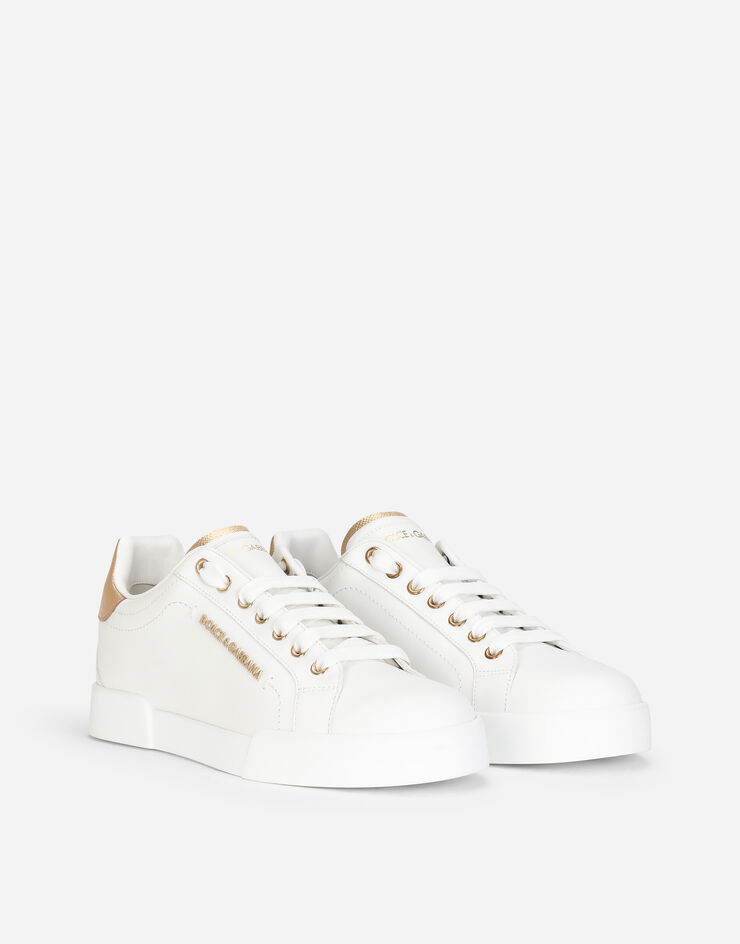 Dolce & Gabbana PORTOFINO 字母装饰纳帕小牛皮运动鞋 白/金 CK2329AN298
