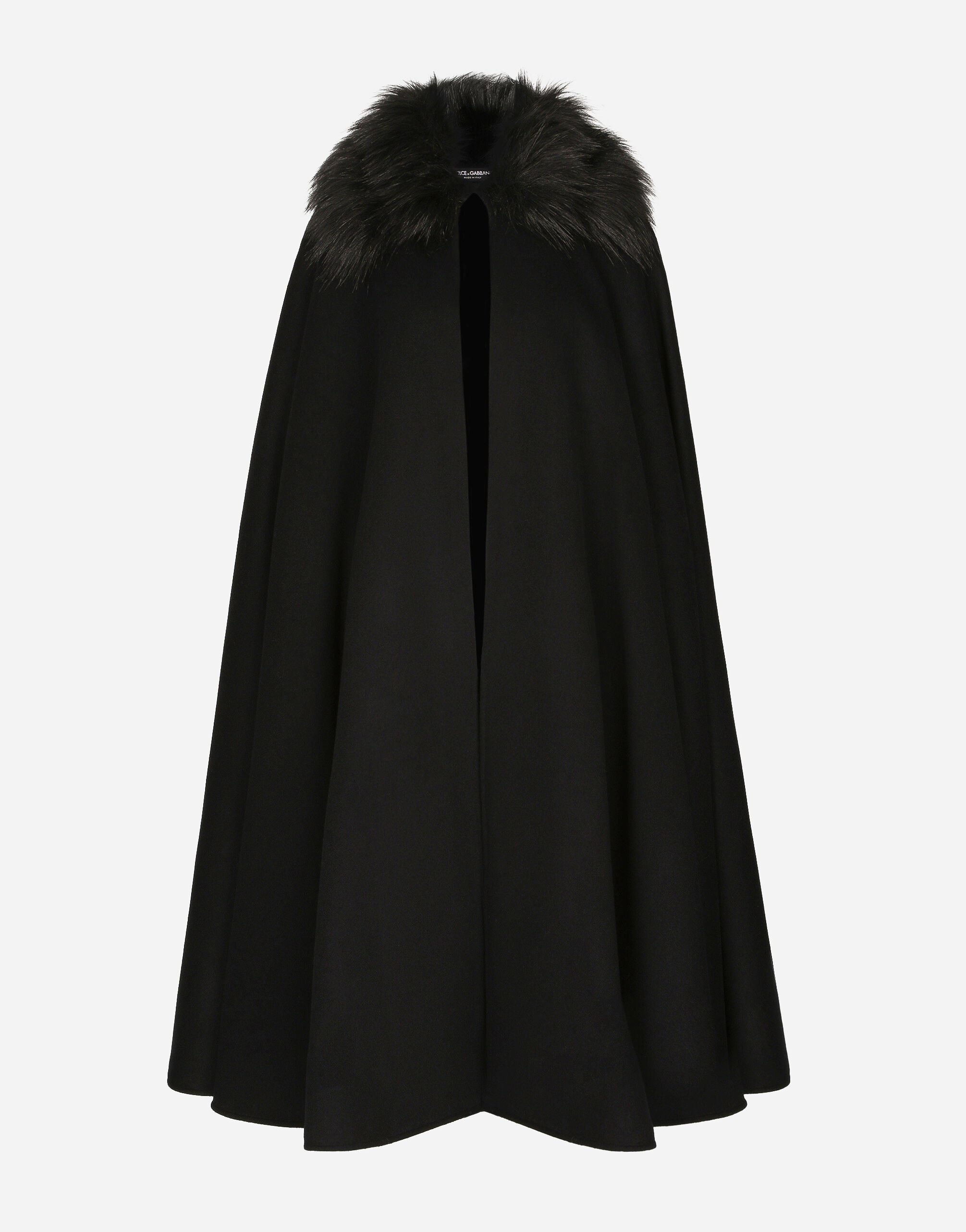 Dolce & Gabbana Cape with faux fur collar Black F26R2TOUADW