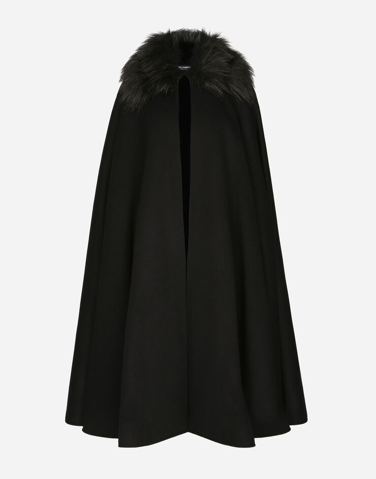 Dolce & Gabbana Cape with faux fur collar Black F0V9CTFU3QZ