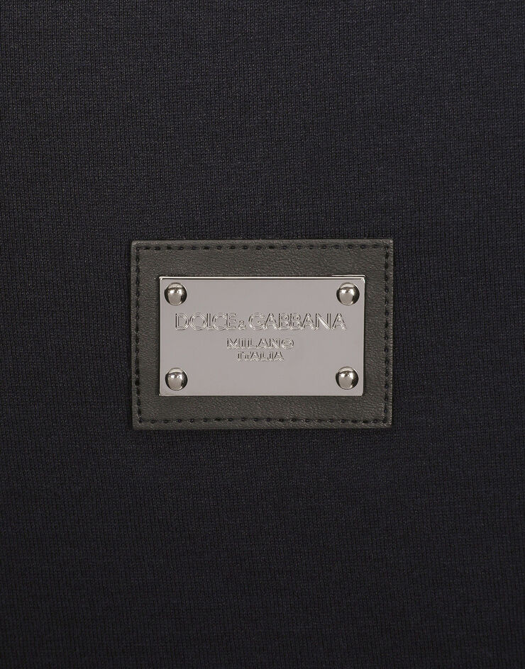Dolce & Gabbana Cotton V-neck T-shirt with branded tag ブルー G8PT2TG7F2I