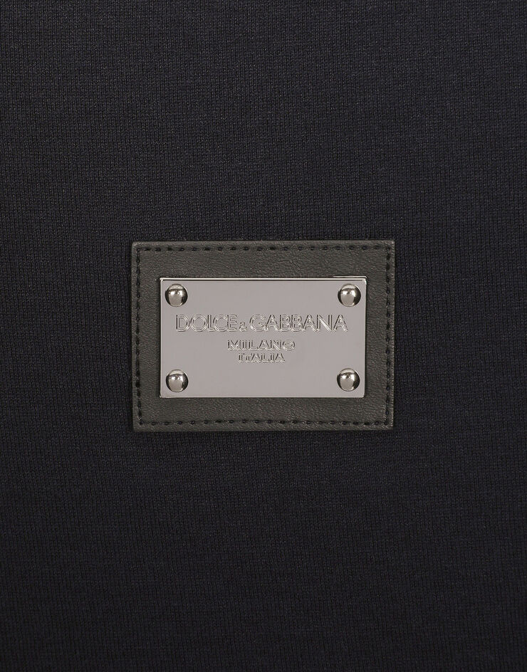 Dolce & Gabbana تيشيرت قطن بياقة على شكل V وبطاقة موسومة أزرق G8PT2TG7F2I