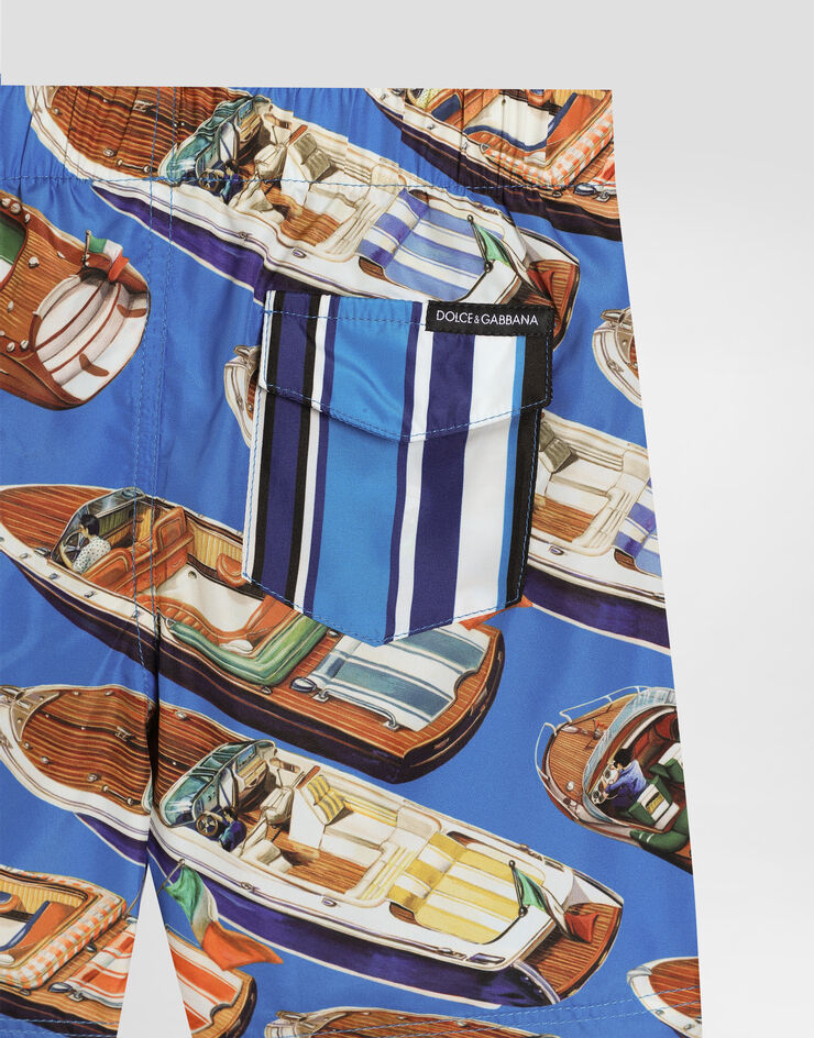 Dolce & Gabbana Stripes and motorboat-print medium nylon swim shorts Multicolor L1J818ON0EF