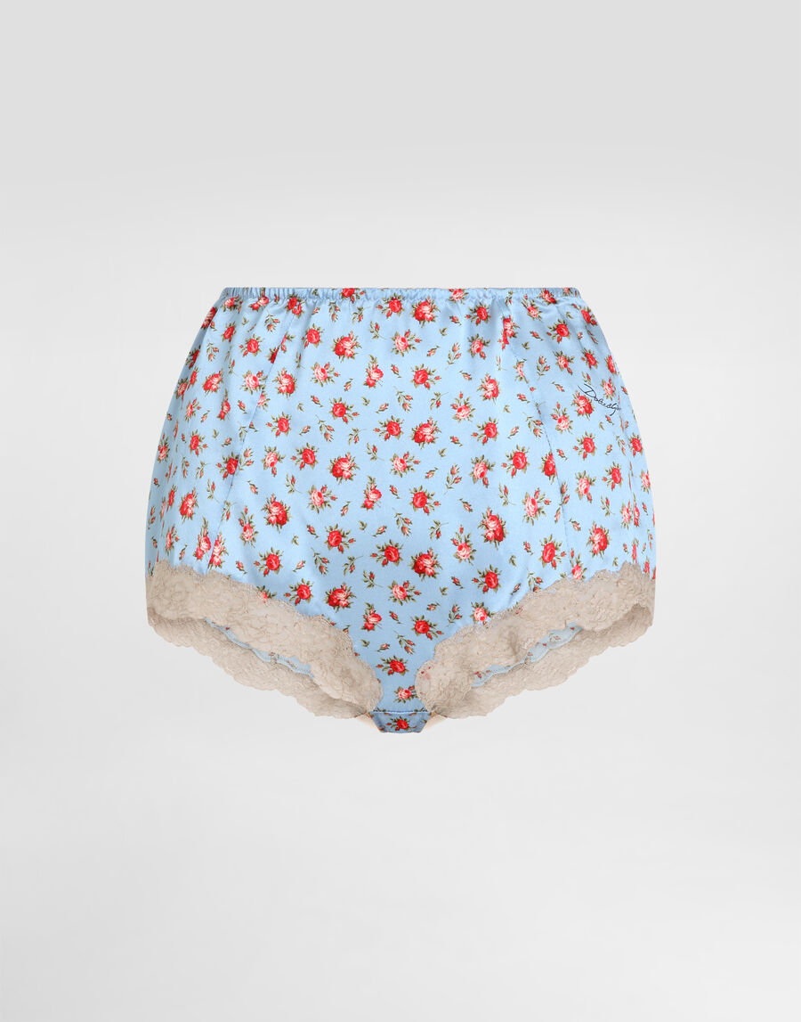 Small rose-print lace and satin briefs