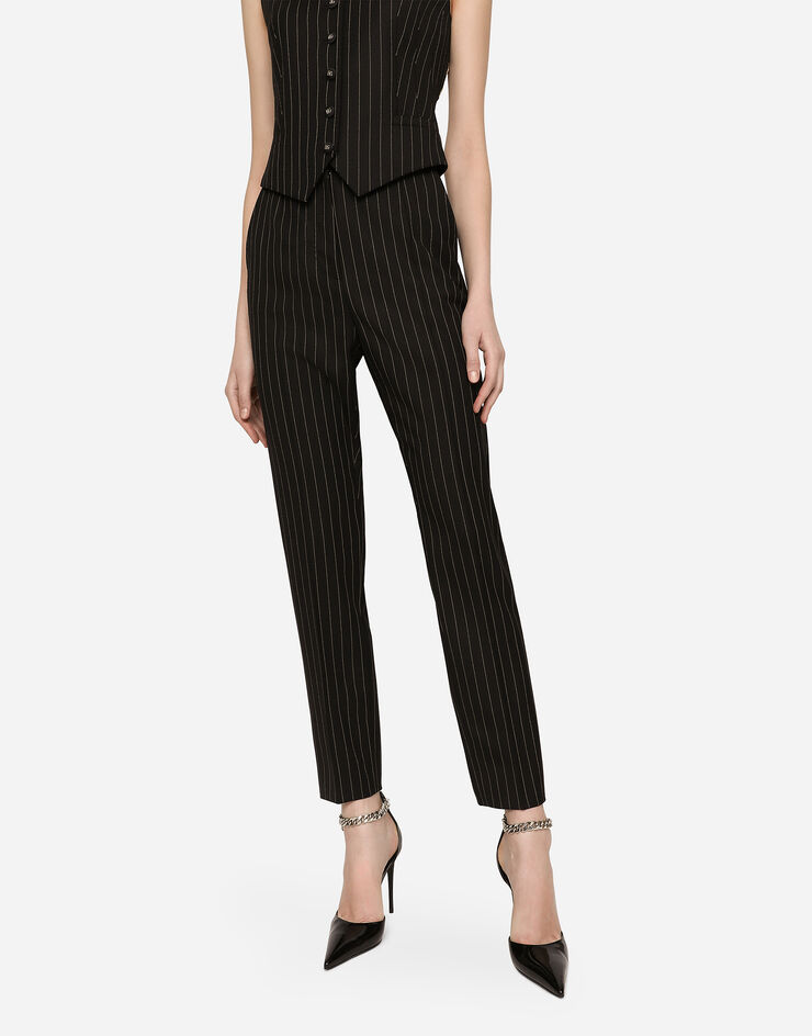Dolce & Gabbana Pantalón de talle alto en sarga con rayas diplomáticas Multicolor FTAM2TFRBC0