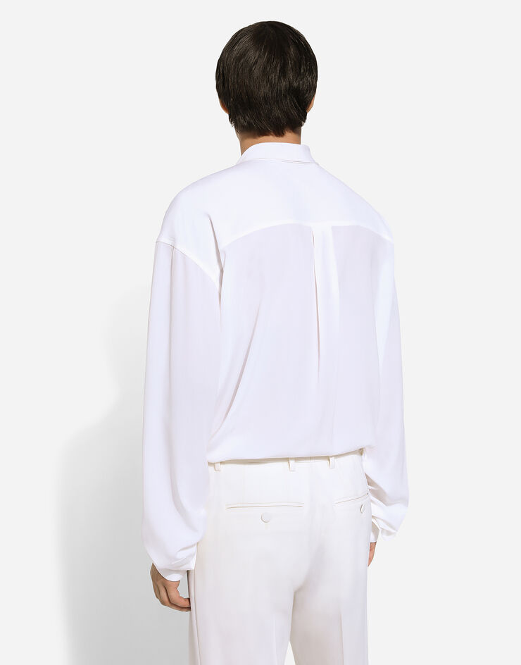 Dolce & Gabbana قميص من حرير كريب دي تشين بتفصيل وشاح أبيض G5LR8TFU1ZC