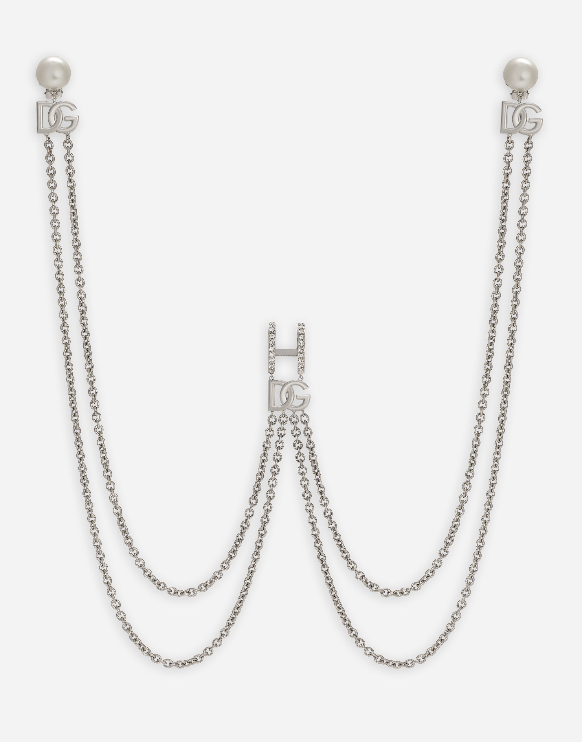 シルバーのメンズ フェイクリップピアス DGロゴ＆イヤリング