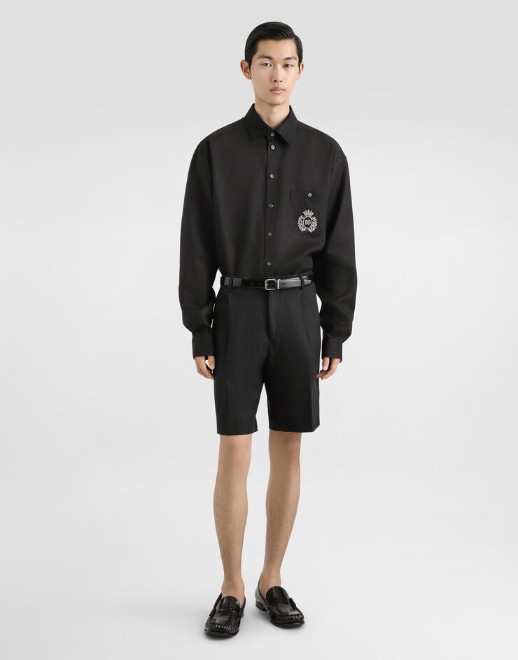 Dolce & Gabbana قميص كتان برقعة هيرالديك أسود G5MS2ZFU4IK