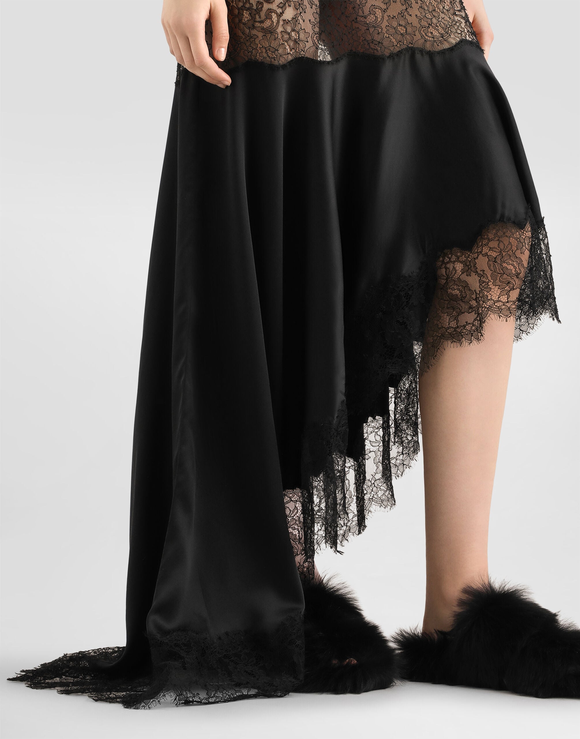 Satin dress with lace bands in Black for Women | Dolce&Gabbana® US