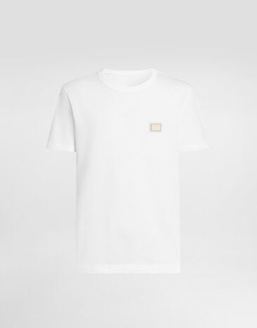 Dolce & Gabbana Cotton t-shirt with logo plate White G8PV1TG7Q1Q