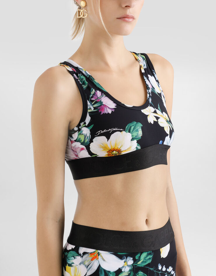 Dolce & Gabbana 花卉印花平纹针织运动文胸上衣 版画 F777YTFSG8L