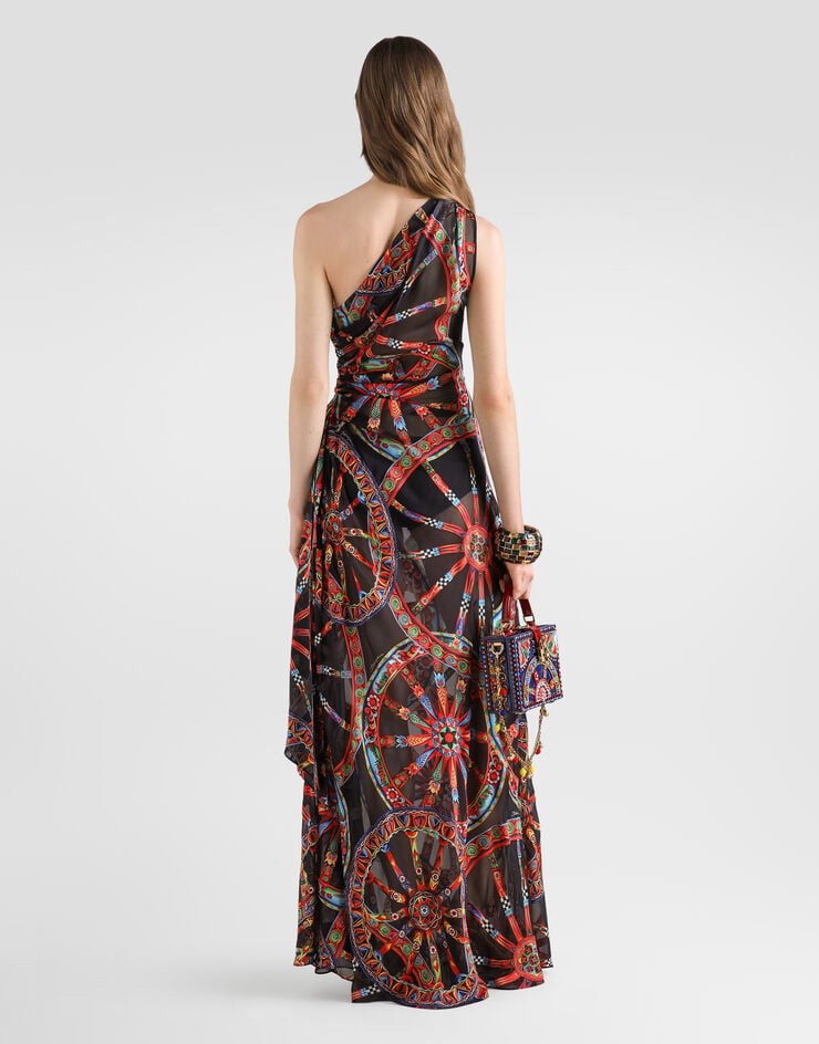 Dolce & Gabbana Kleid aus twill mit One-Shoulder-Schnitt und Carretto-Print Dolce & Gabbana Kleid aus twill mit One-Shoulder-Schnitt und Carretto-Print Multicolor F621NTFSTB5