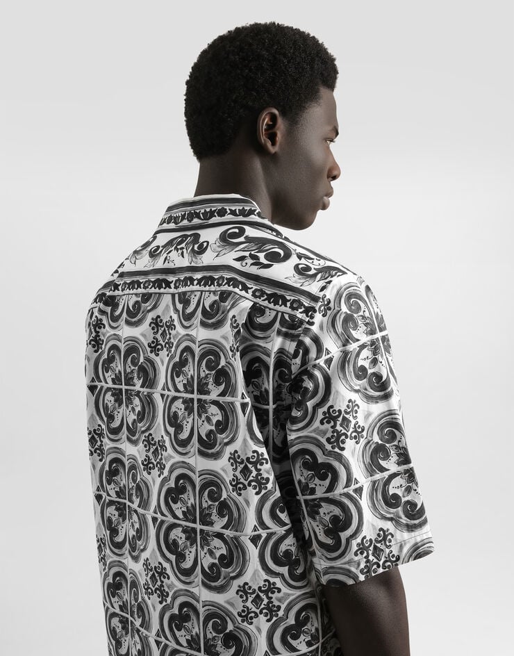 Dolce & Gabbana Camisa Vanity de popelina con estampado de mayólica Multicolor G5NO4THH5EM