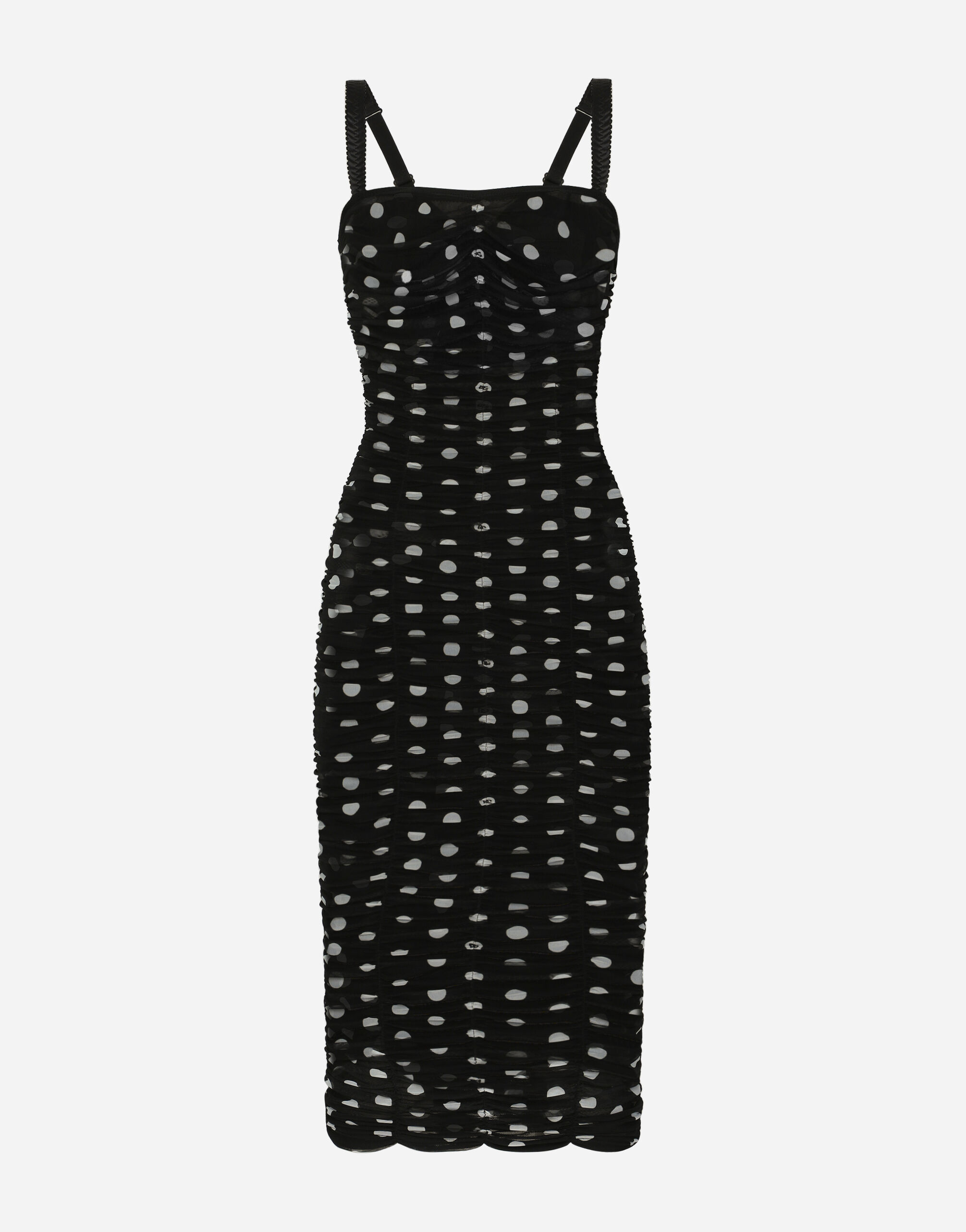 Dolce & Gabbana Tulle calf-length sheath dress with draping and polka-dot print Print F6JJCTHS5R6
