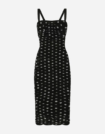 Dolce & Gabbana فستان ضيق تول بطول للربلة وطبعة منقطة وتصميم ملتف أسود F290XTFU28D