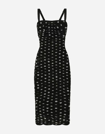 Dolce & Gabbana Tulle calf-length sheath dress with draping and polka-dot print Print F6JJBTFSFNP