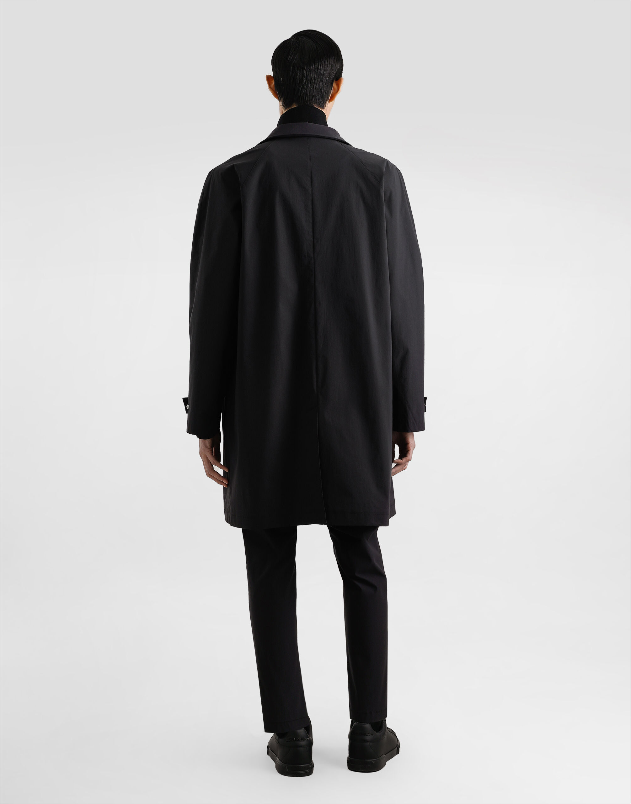 Blackのメンズ シングルブレスト ナイロンキャンバス トレンチコート