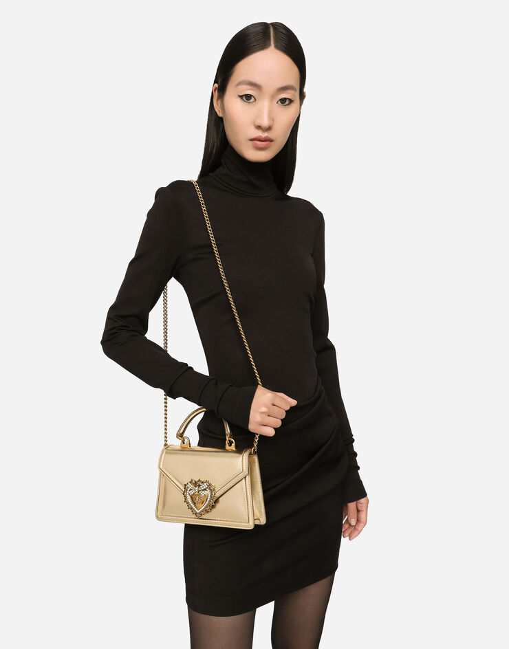 Dolce & Gabbana Small Devotion bag in nappa mordore leather Gold BB6711A1016