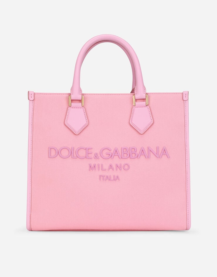 Dolce & Gabbana Canvas shopper with embroidered logo Pink BB2012AY405