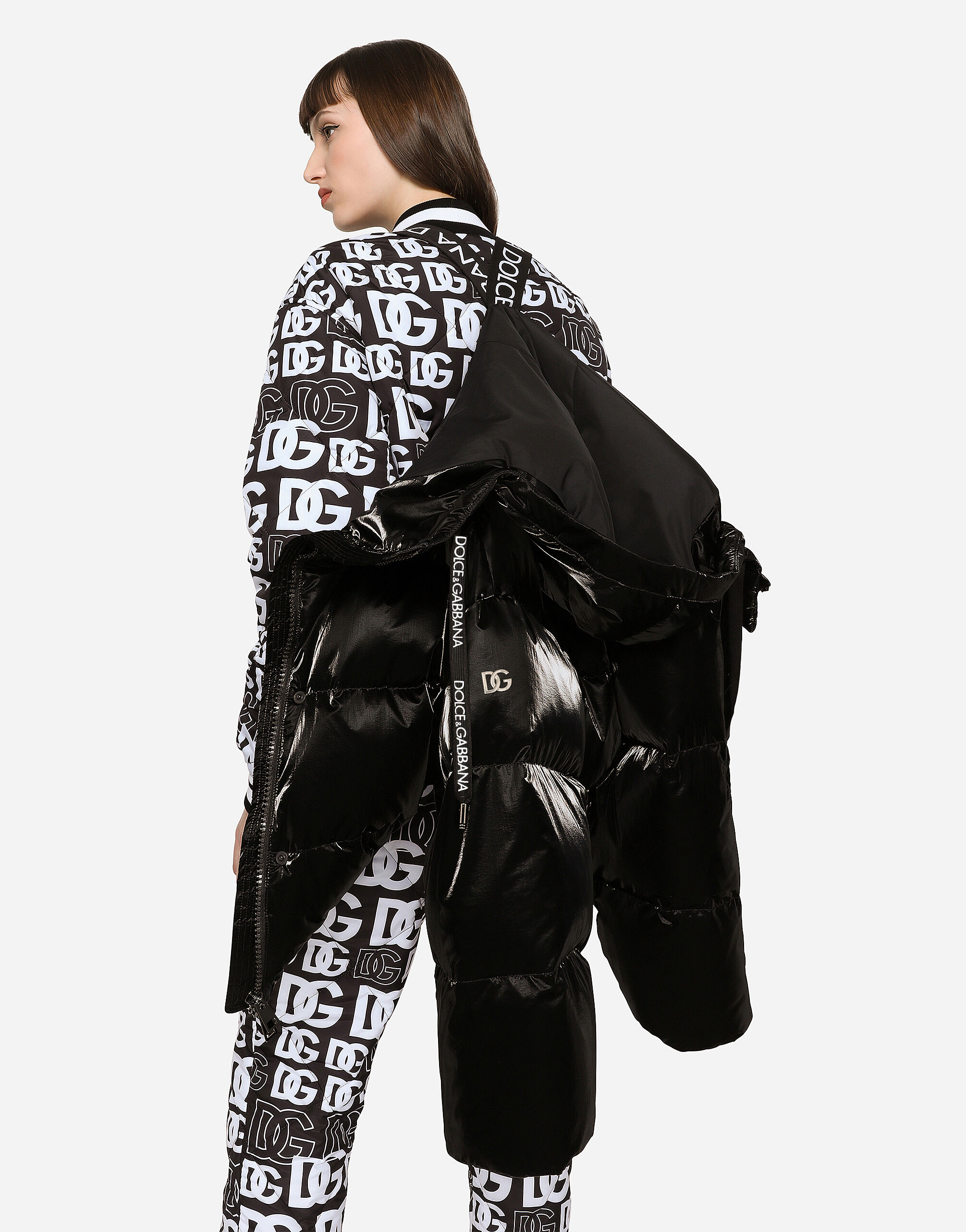 Coated nylon down jacket in Multicolor for Women Dolce Gabbana