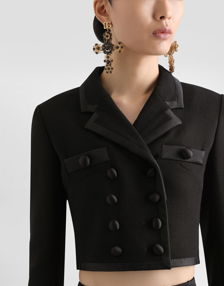 Dolce & Gabbana Short double-breasted wool crepe jacket Black F27EHTFUBD2