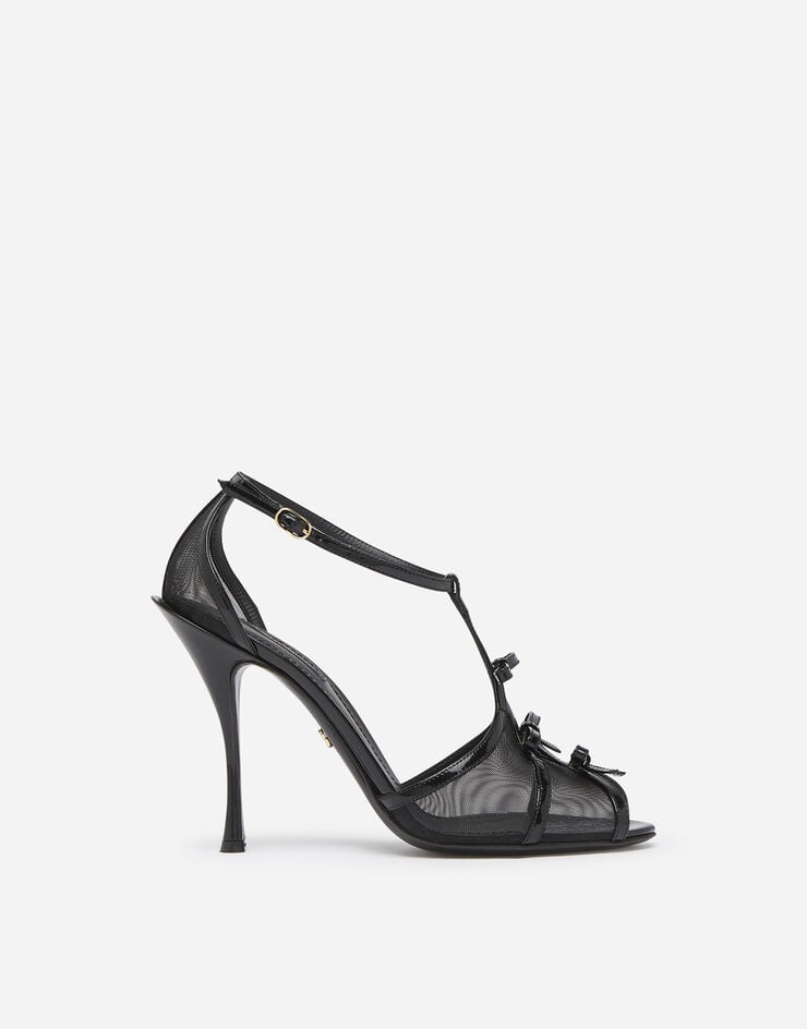 Dolce & Gabbana Polished calfskin and mesh sandals with small bows BLACK CR0950AJ290