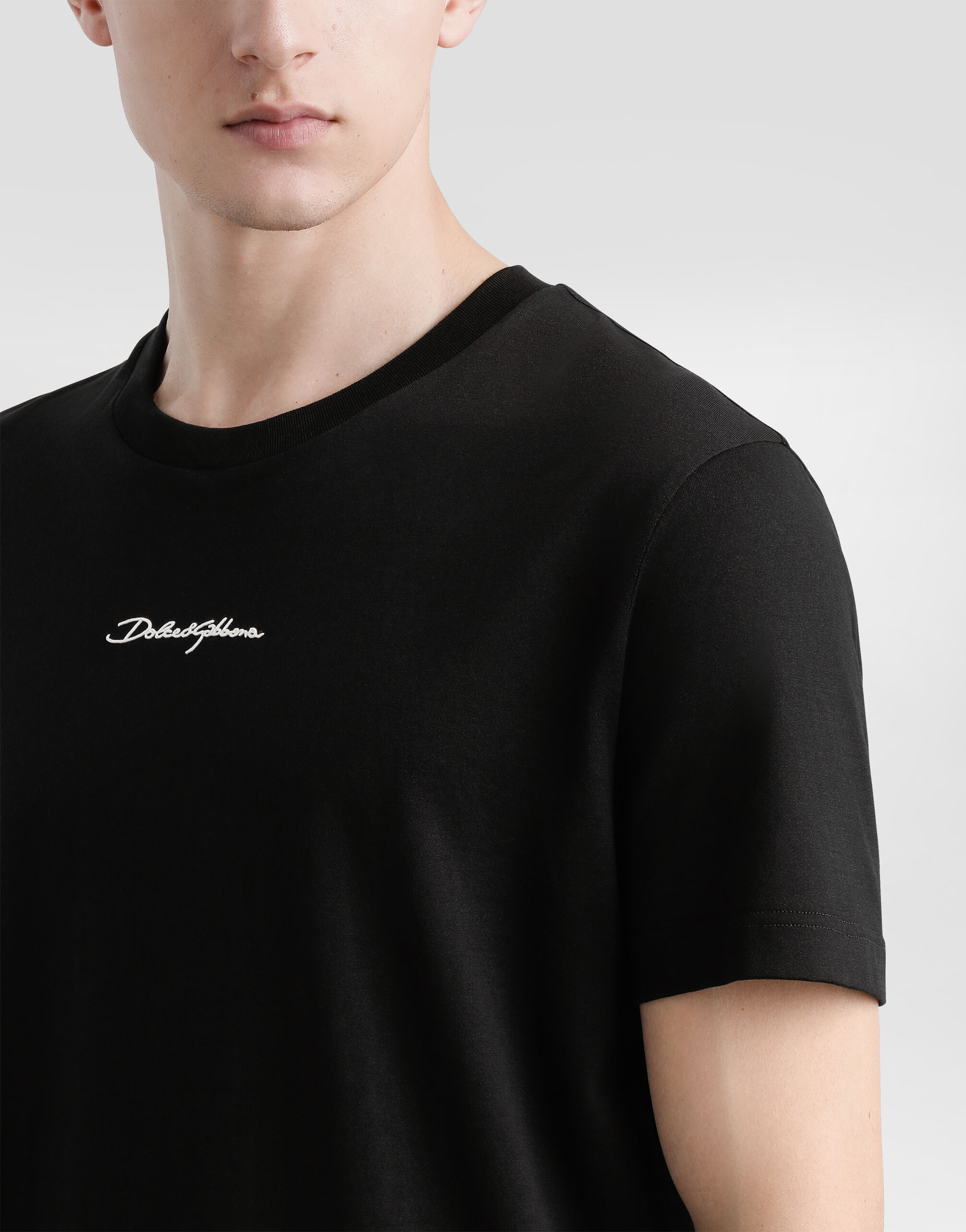 Cotton T-shirt with logo in Black for Men | Dolce&Gabbana®