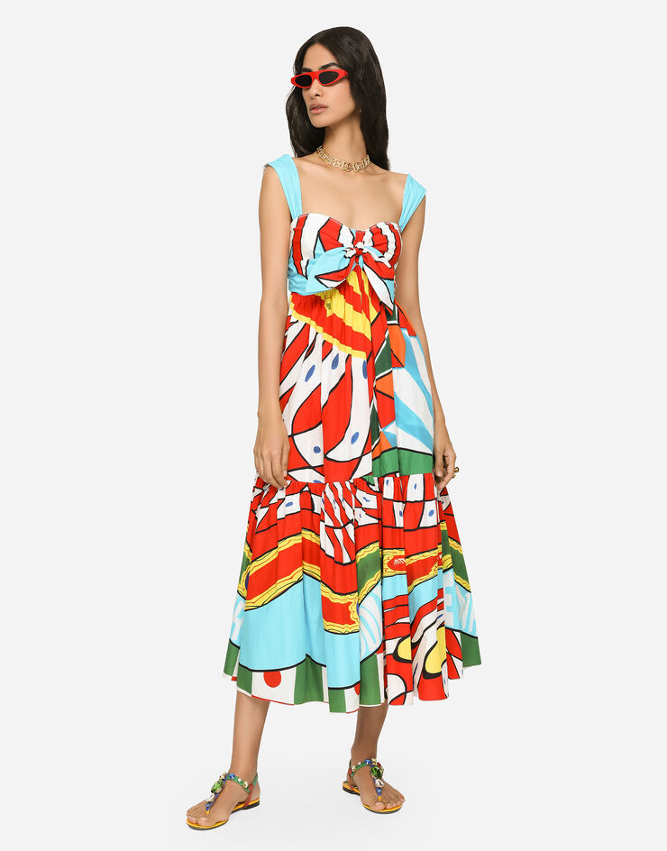 Dolce&Gabbana Carretto-print poplin calf-length dress Azure F6ABXTFI5G3