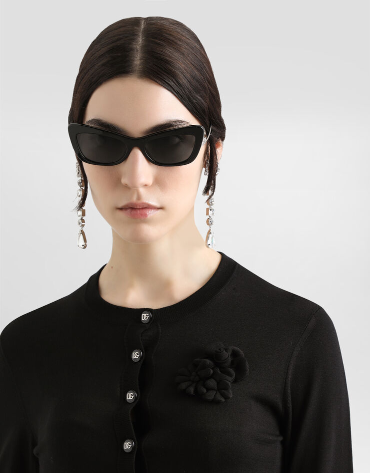 Dolce & Gabbana Silk cardigan with flower embellishment Black FXV07ZJBSKY