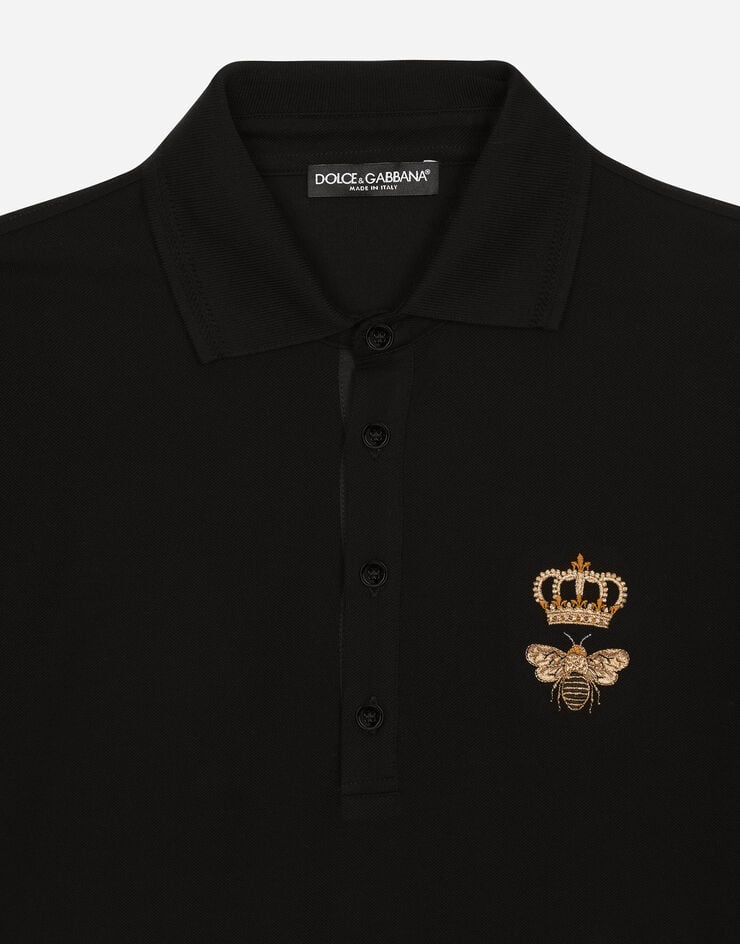 Dolce&Gabbana قميص بولو من قطن بيكيه بتطريز أسود G8LZ1ZG7WUR